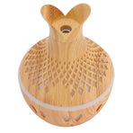 300ml Wood Grain Humidifier USB Powered Aroma Diffuser Humidifier with Ambient Night Light 2 Petal Hollow Shape