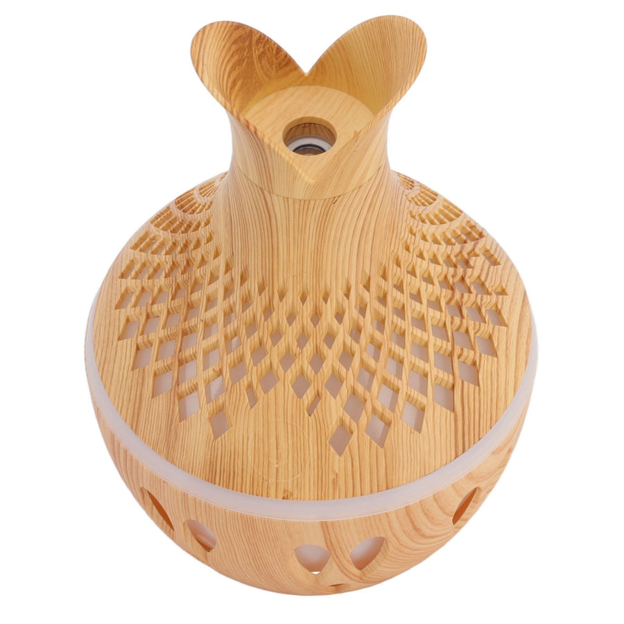 300ml Wood Grain Humidifier USB Powered Aroma Diffuser Humidifier with Ambient Night Light 2 Petal Hollow Shape