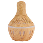 300ml Wood Grain Humidifier USB Powered Aroma Diffuser Humidifier with Ambient Night Light 2 Petal Hollow Shape
