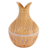 300ml Wood Grain Humidifier USB Powered Aroma Diffuser Humidifier with Ambient Night Light 2 Petal Hollow Shape