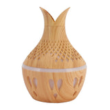 300ml Wood Grain Humidifier USB Powered Aroma Diffuser Humidifier with Ambient Night Light 2 Petal Hollow Shape