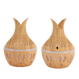 300ml Wood Grain Humidifier USB Powered Aroma Diffuser Humidifier with Ambient Night Light 2 Petal Hollow Shape - Low Angle