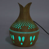 300ml Wood Grain Humidifier USB Powered Aroma Diffuser Humidifier with Ambient Night Light 2 Petal Hollow Shape