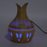 300ml Wood Grain Humidifier USB Powered Aroma Diffuser Humidifier with Ambient Night Light 2 Petal Hollow Shape