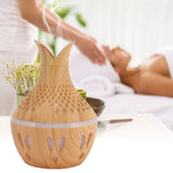 300ml Wood Grain Humidifier USB Powered Aroma Diffuser Humidifier with Ambient Night Light 2 Petal Hollow Shape