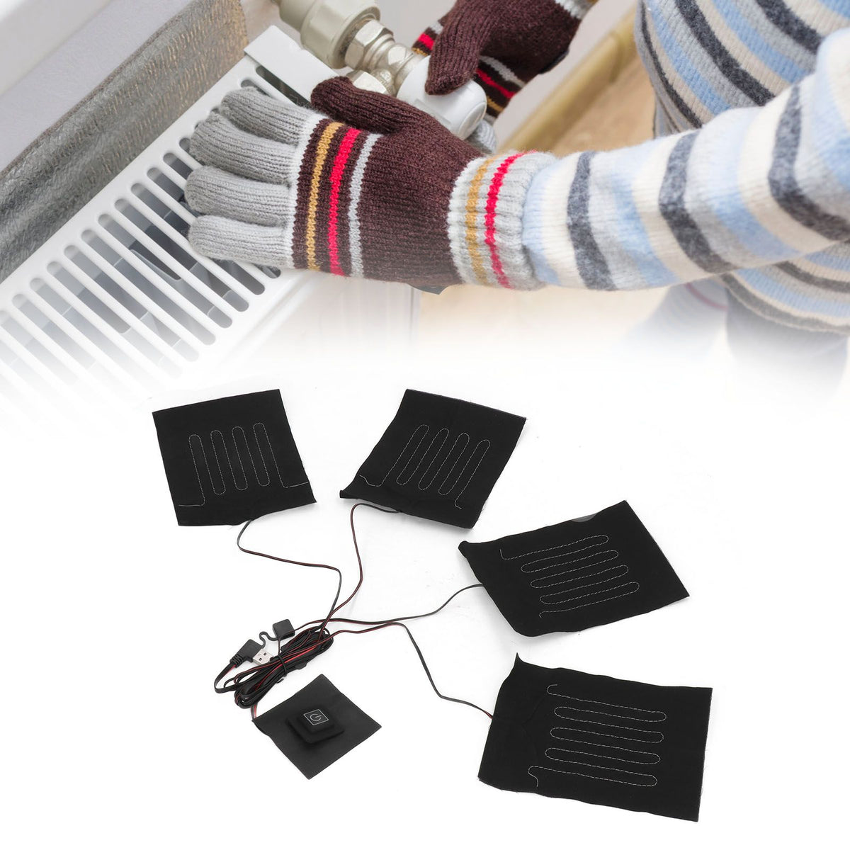 Heating Cloth Heater Waterproof 3 Gears Composite Fiber with Four Pieces USB Powered Clothes Heating Pad for Winter
