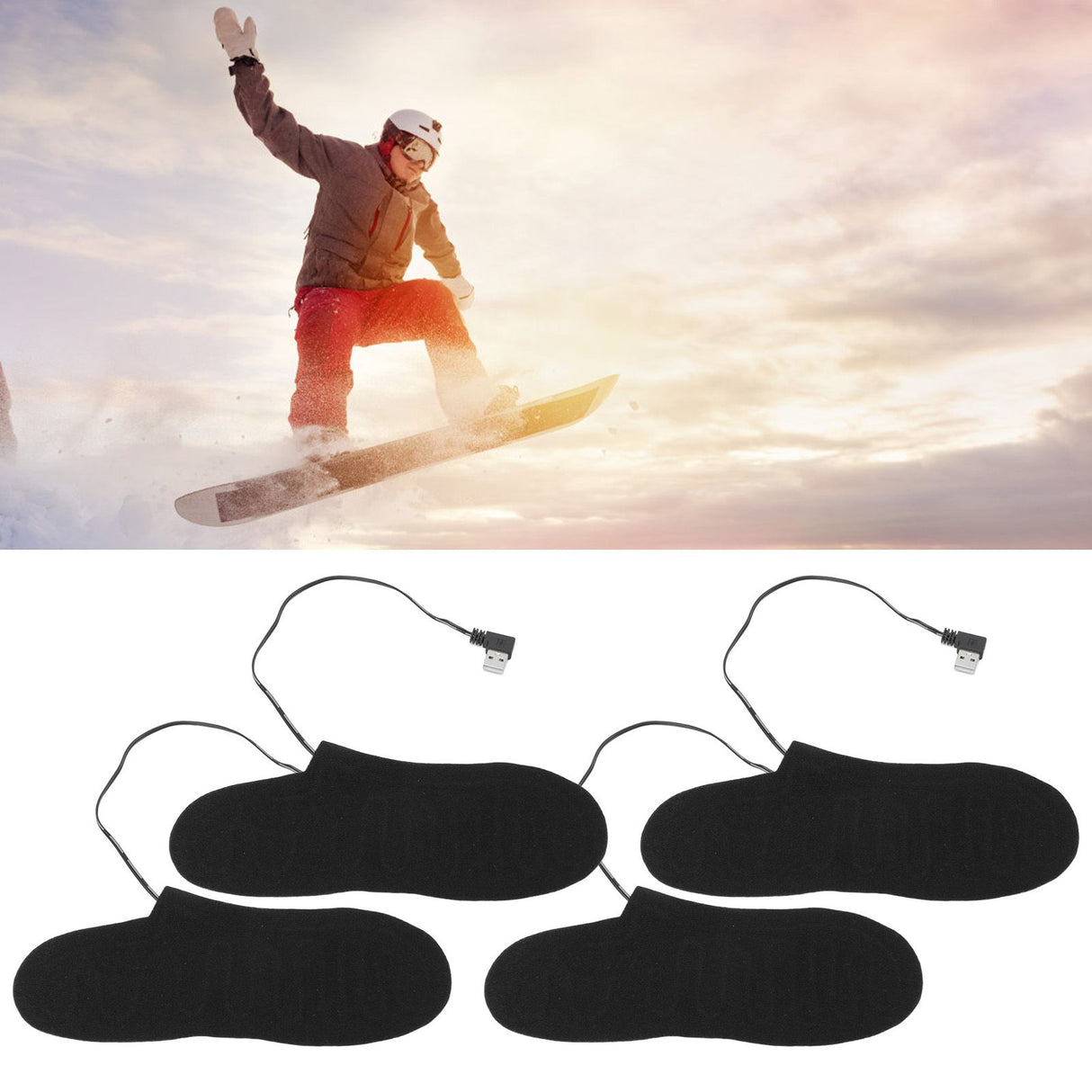 4 Pcs Electric Heated Insoles Foot Warmers USB Rechargeable High Temperature for Winter Outdoor Activities