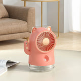 Misting Desk Fan Fortune Cat Shape Multifunction Nano Spray 3 Speeds Small Cooling Misting Fan for Home Office Travel Pink - Front View