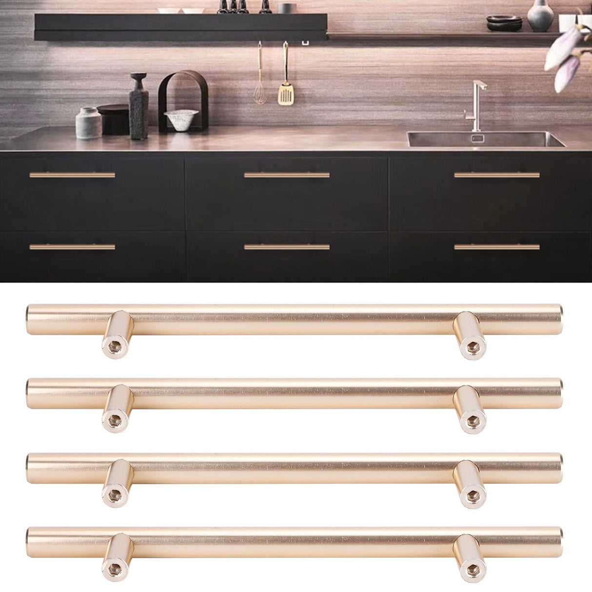 4Set Door Handle Aluminum Alloy Gold Drawer Pull Handles Cabinet Wardrobe Closet HardwareHole Distance 96