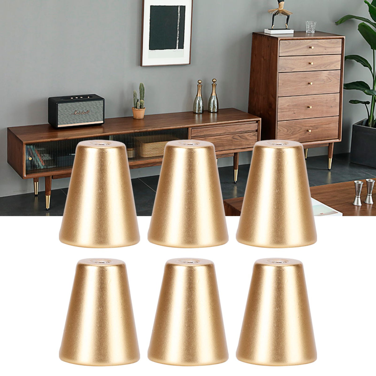 6 Sets Gold Drawer Handle Space Aluminum European Style Handle Furniture Replacement PartsRound Single Hole