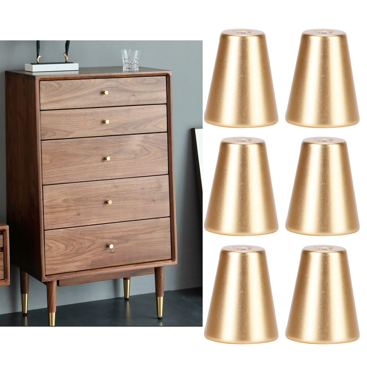 6 Sets Gold Drawer Handle Space Aluminum European Style Handle Furniture Replacement PartsRound Single Hole