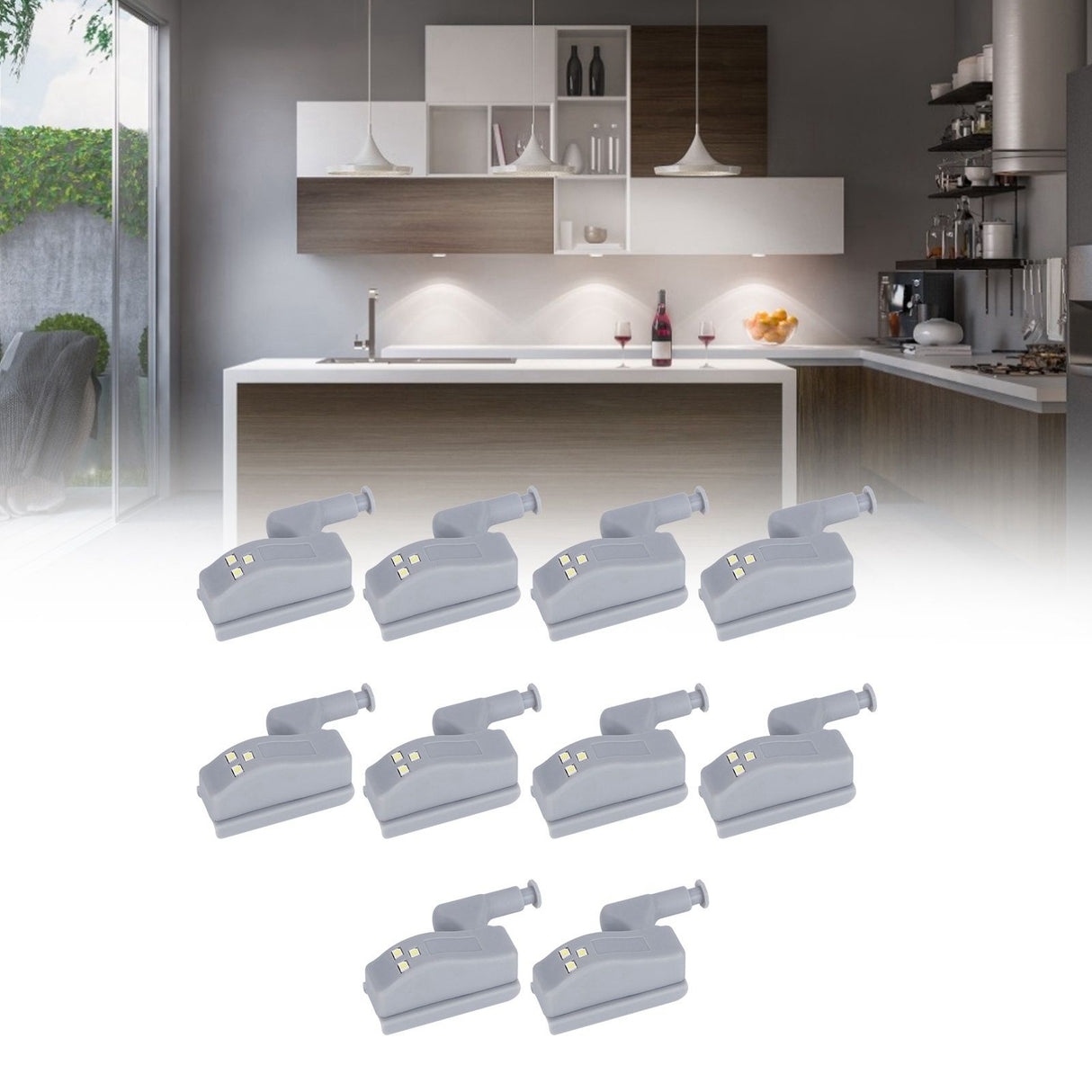 10Set Hinge LED Sensor Light Set Home Cabinet Cupboard Closet Drawer Induction LampWarm Light
