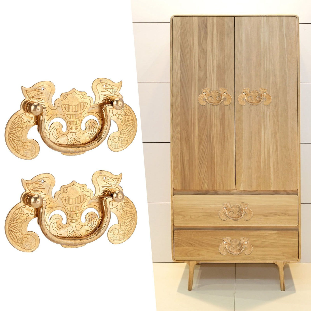 2 Sets Retro Style Handle Bat‑Shape Antique Furniture Hardware Handle for Wooden Cupboard Door