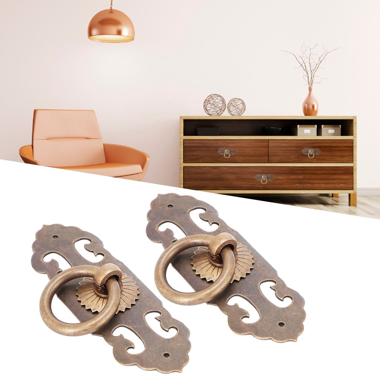 2 Sets 90mm Drawer Horizontal Handle Copper Antique Hollow Cabinet Handle Pull Furniture Parts