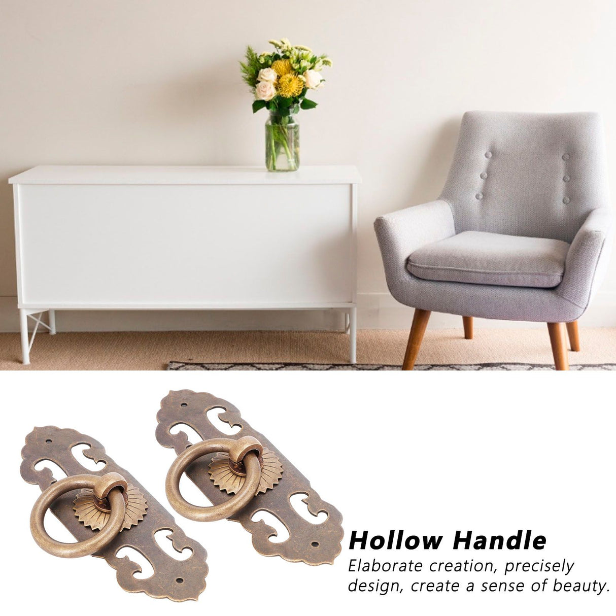 2 Sets 90mm Drawer Horizontal Handle Copper Antique Hollow Cabinet Handle Pull Furniture Parts