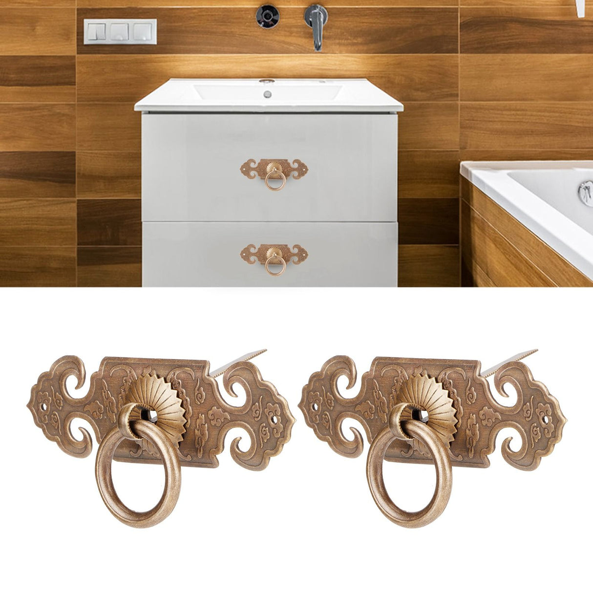 2 Sets Bat‑Shaped Handle Copper Antique Decorative Drawer Door Handle Knob for Shoe Cabinet
