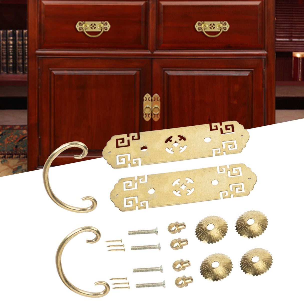 2 Sets Chinese Style Handle Antique Horizontal Drawer Bookstand Wardrobe Cabinet Door Handle