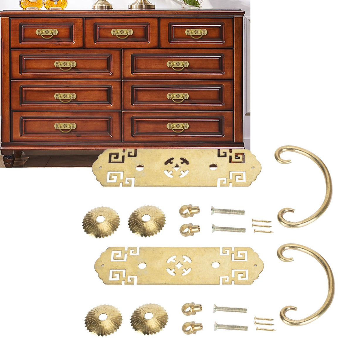 2 Sets Chinese Style Handle Antique Horizontal Drawer Bookstand Wardrobe Cabinet Door Handle