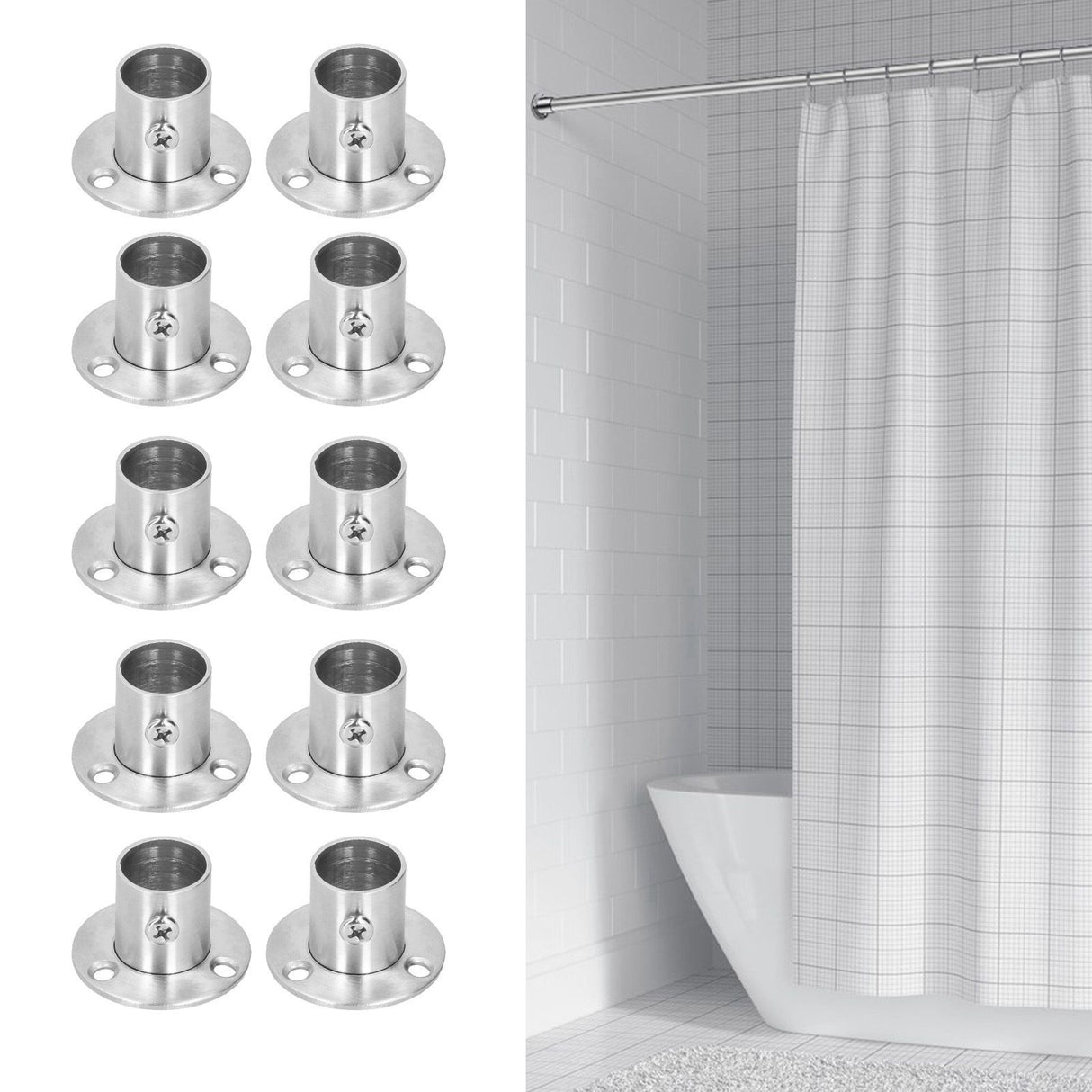 10Set Flanged Holder Base Thicken Stainless Steel Closet Rod Tube Bracket HardwaresΦ19