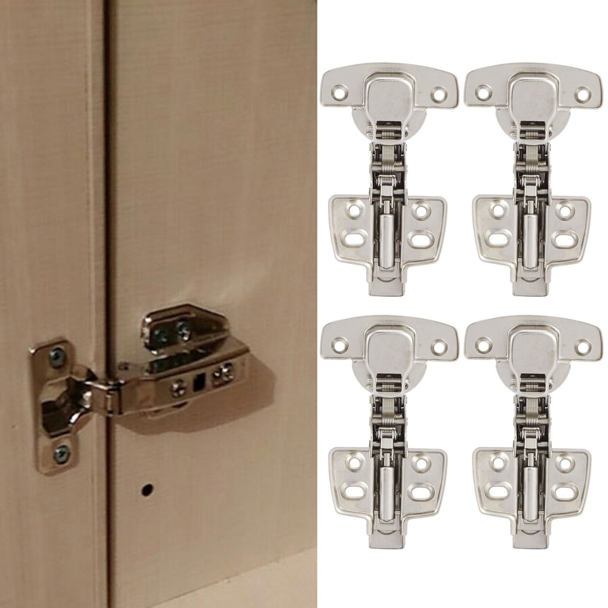 4Sets Hinges for Cabinet Kitchen W/Damping Buffer Door Bisagra Cold Rolled Steel HardwareBent Arm 11.3 x 7.2 x 3.6cm