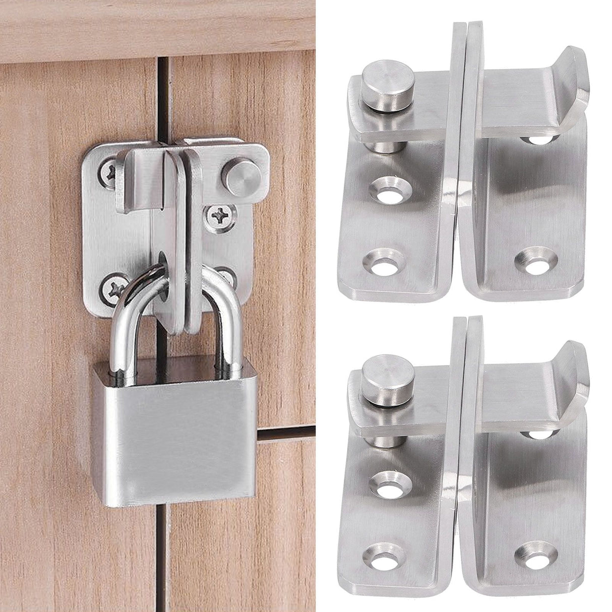 2 Sets Manual Door Bolt Stainless Steel PunchFree Bolt Lock Wardrobe Bathroom Door Accessories