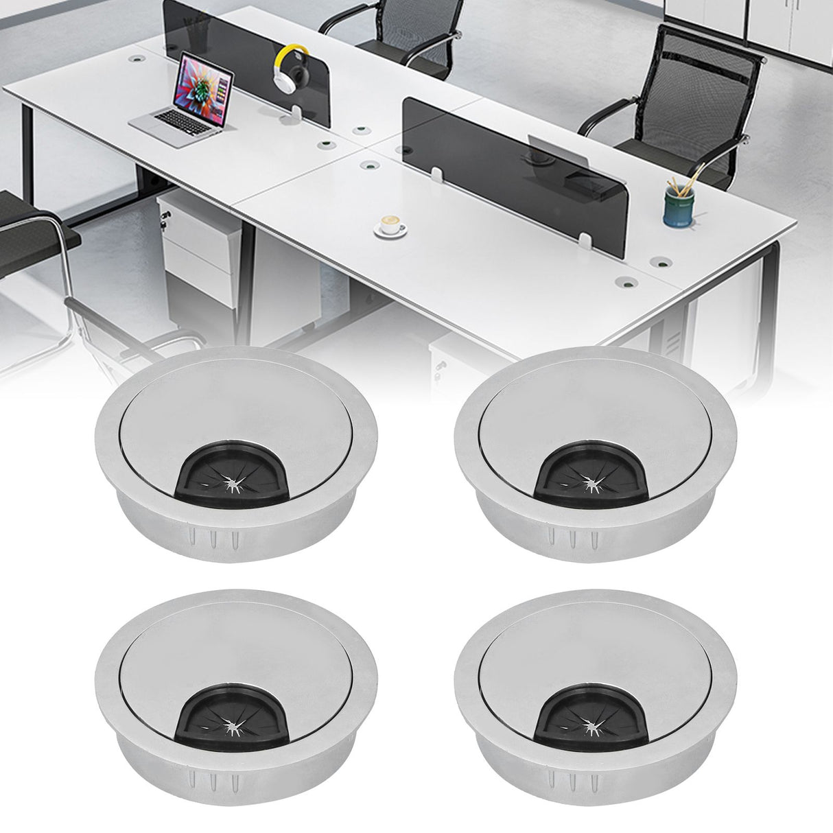 4 Set Desk Cable Wire Grommet PC Computer Desk Cord Grommet Cable Hole Cover Organizers53 Brushed