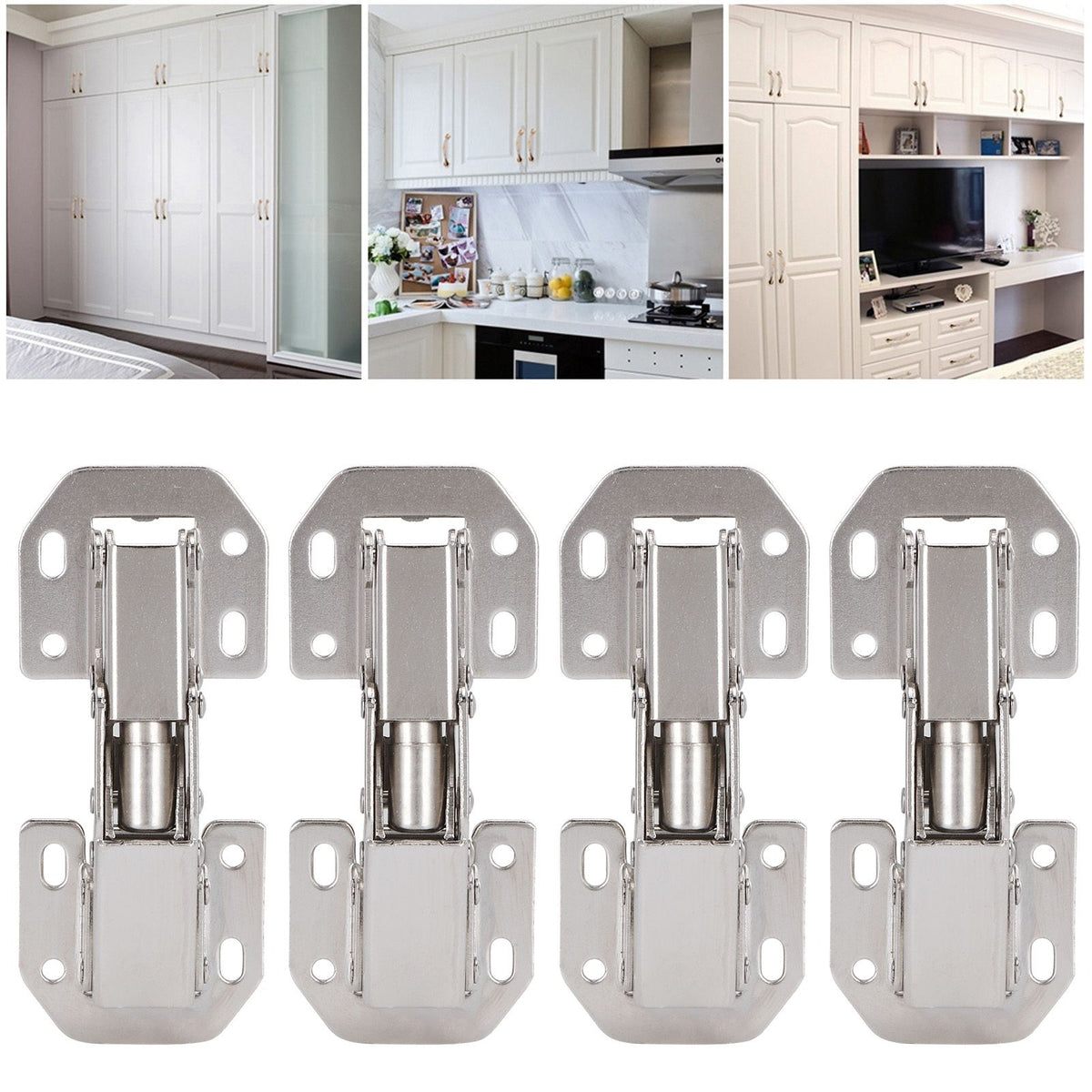 4Set Cabinet Hinges Bridge Shaped Door Hinge Kit for Cupboard Closet Wardrobe Furniture