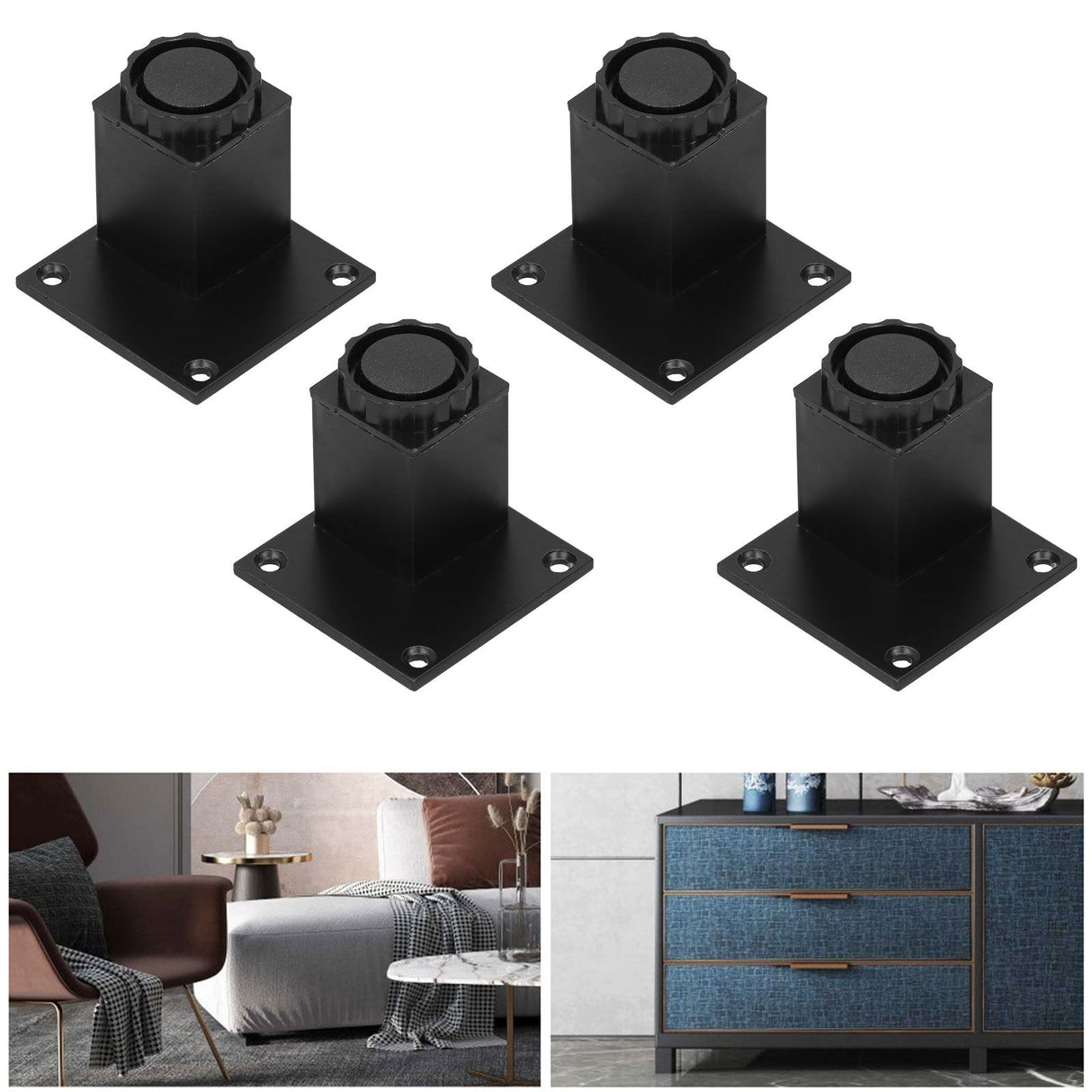 4Pcs/Set Furniture Leg Adjustable Height Aluminum Alloy Square Support for Sofa Cabinet60mm