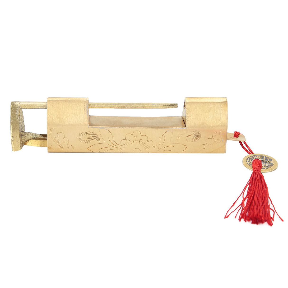 Brass Lock with Key 6.5cm Antique Chinese Style Carved Padlock for Jewelry Box Cabinet