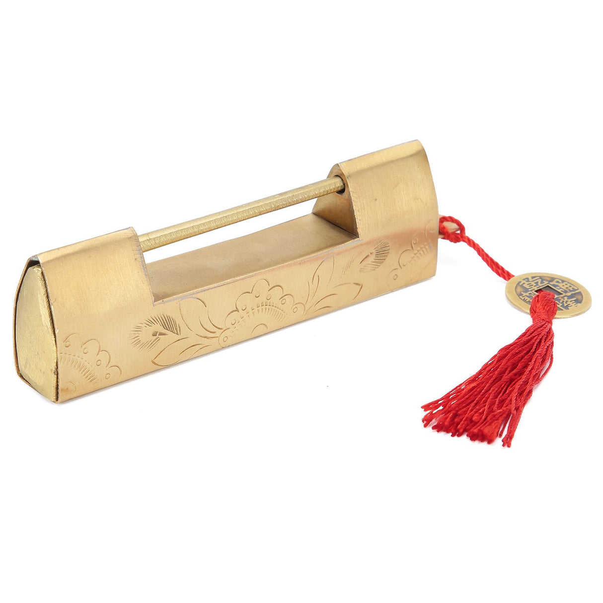 Brass Lock with Key 6.5cm Antique Chinese Style Carved Padlock for Jewelry Box Cabinet