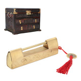 Brass Lock with Key 6.5cm Antique Chinese Style Carved Padlock for Jewelry Box Cabinet - Extra Image