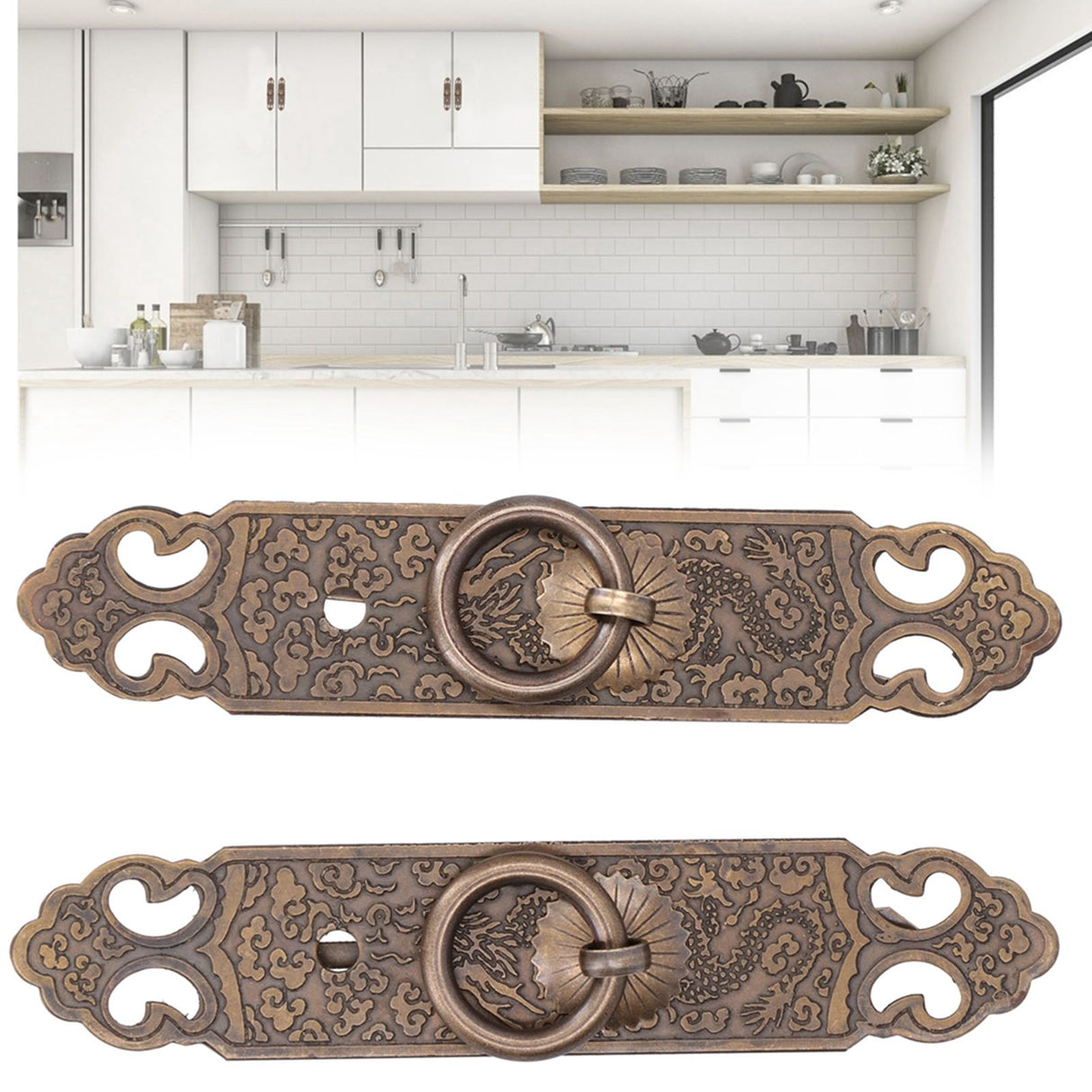 Door Handle Antique Brass Exquisite Pattern Straight Bar Handle Accessories for Cabinet Wardrobe