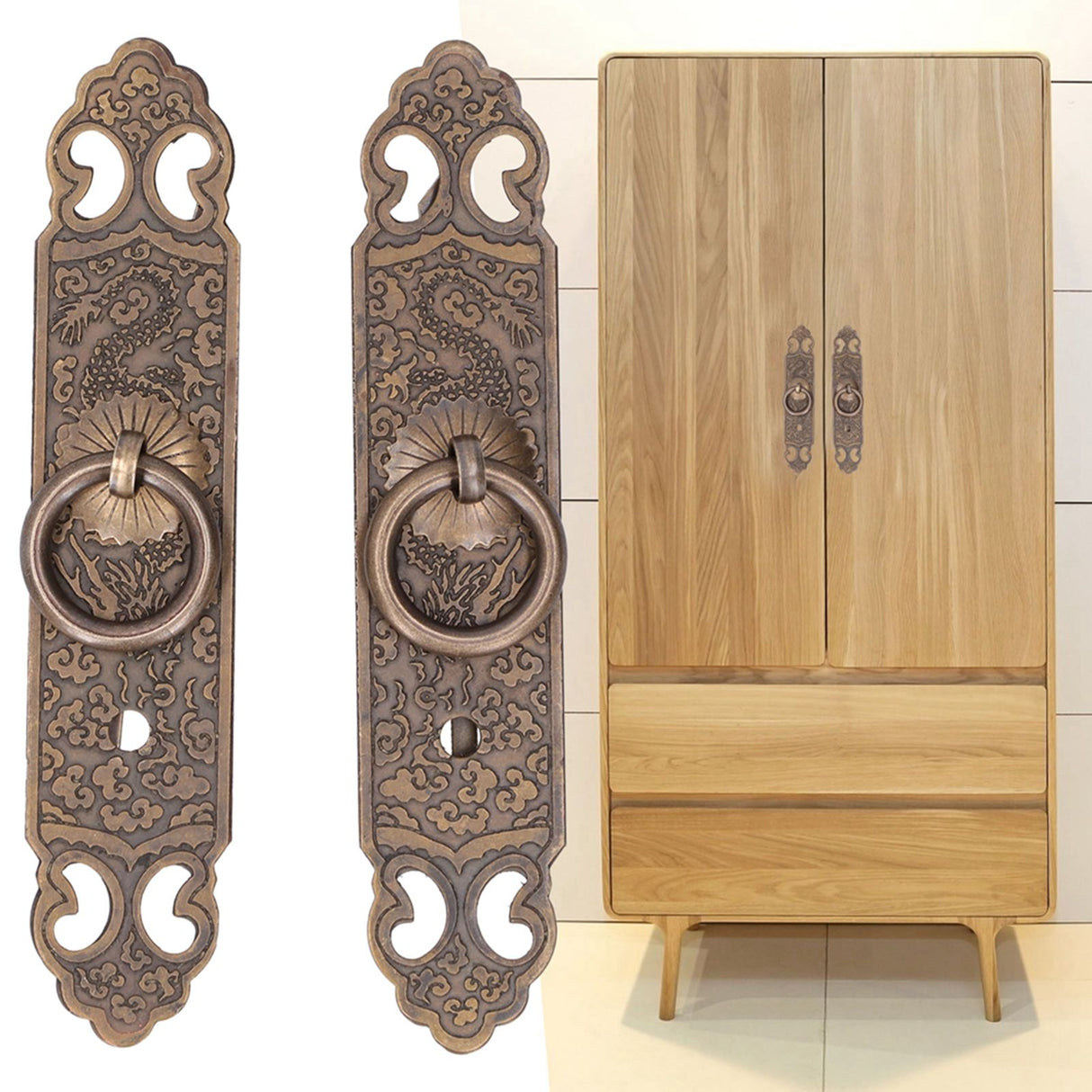 Door Handle Antique Brass Exquisite Pattern Straight Bar Handle Accessories for Cabinet Wardrobe