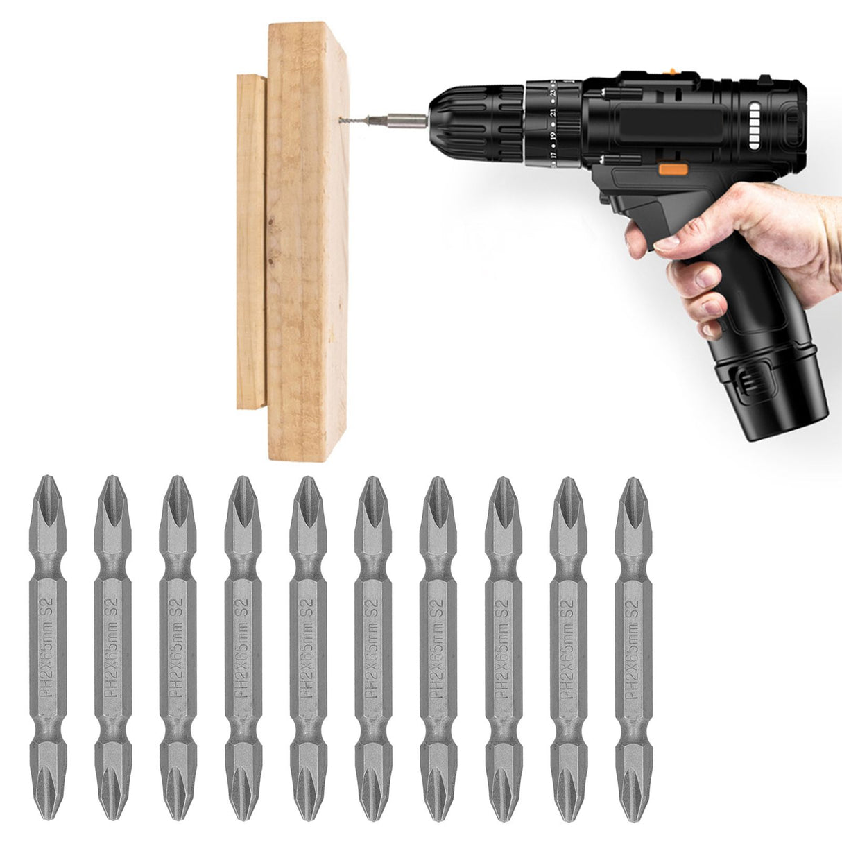 65mm PH2 Screwdriver Bits Magnetic Electric Screwdriver Head S2 DoubleHead Cross Bit(Sand Blast )
