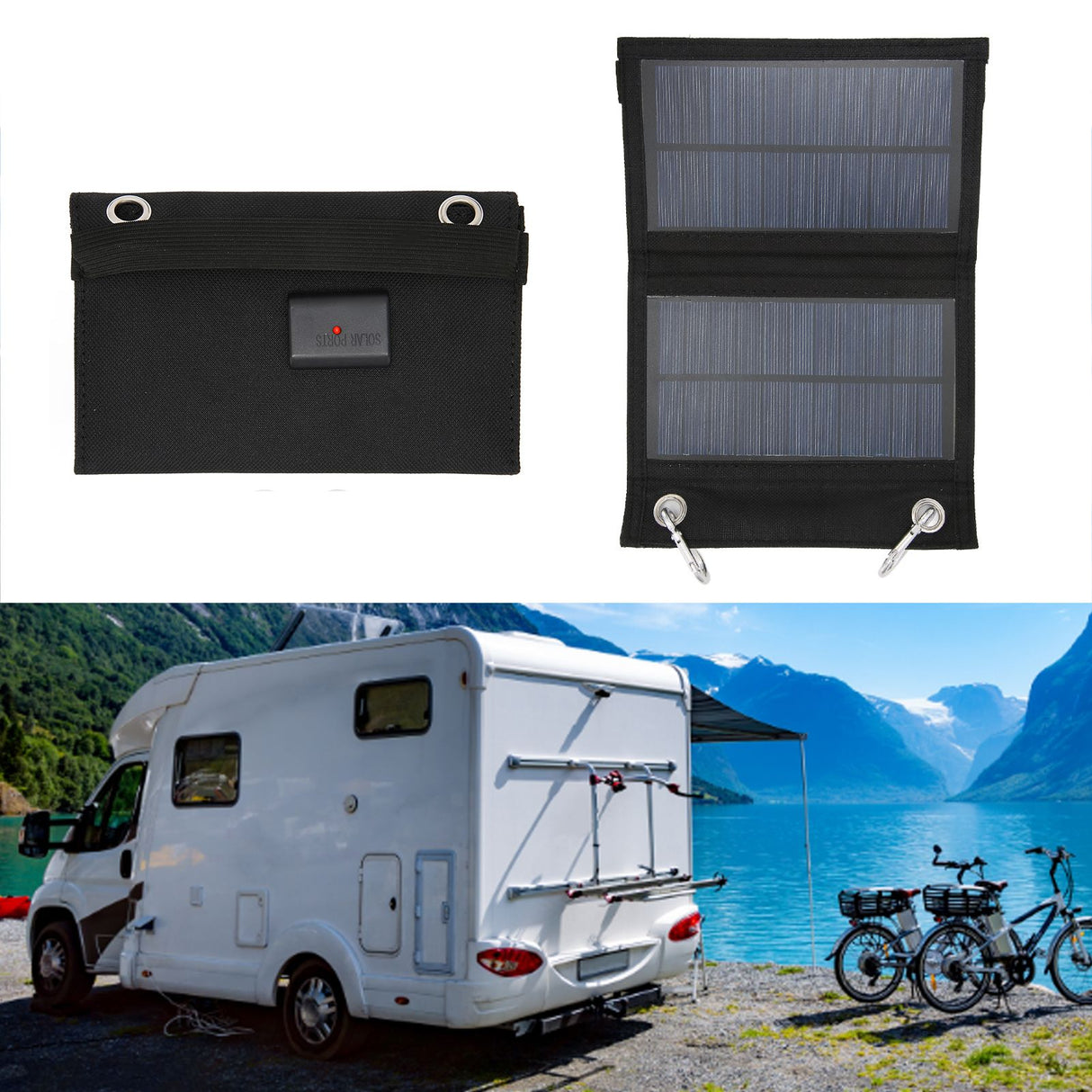 4W 2 Fold Solar Panels Portable High Conversion Efficiency Polysilicon Mobile Power with Climbing Buckle for Automobile