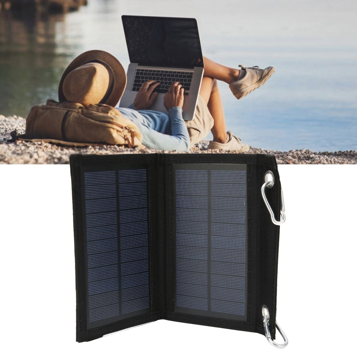 4W 2 Fold Solar Panels Portable High Conversion Efficiency Polysilicon Mobile Power with Climbing Buckle for Automobile