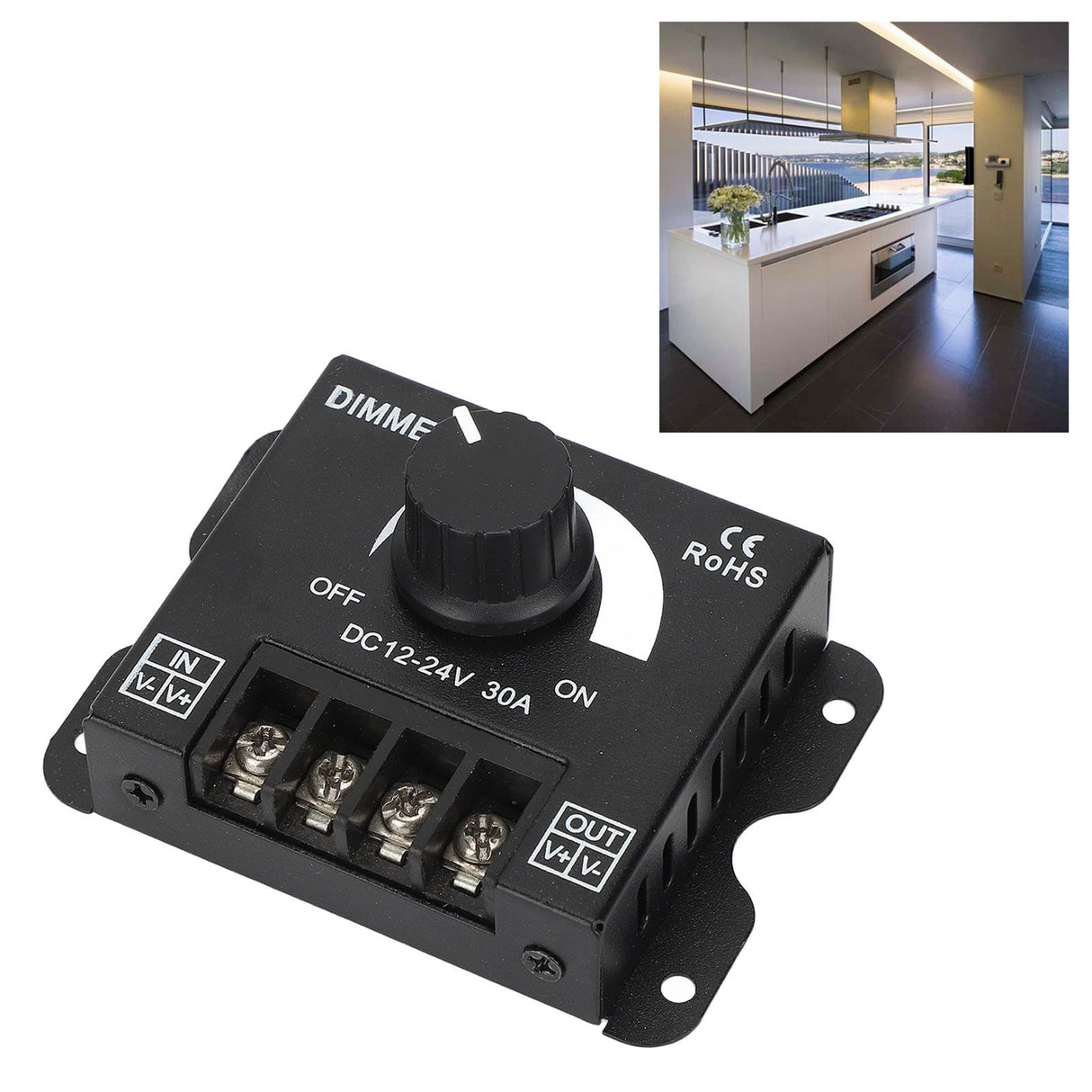 LED Dimmer Single Channel Stepless Dimming Excellent Heat Dissipation LED Light Strip Dimmer DC 12‑24V