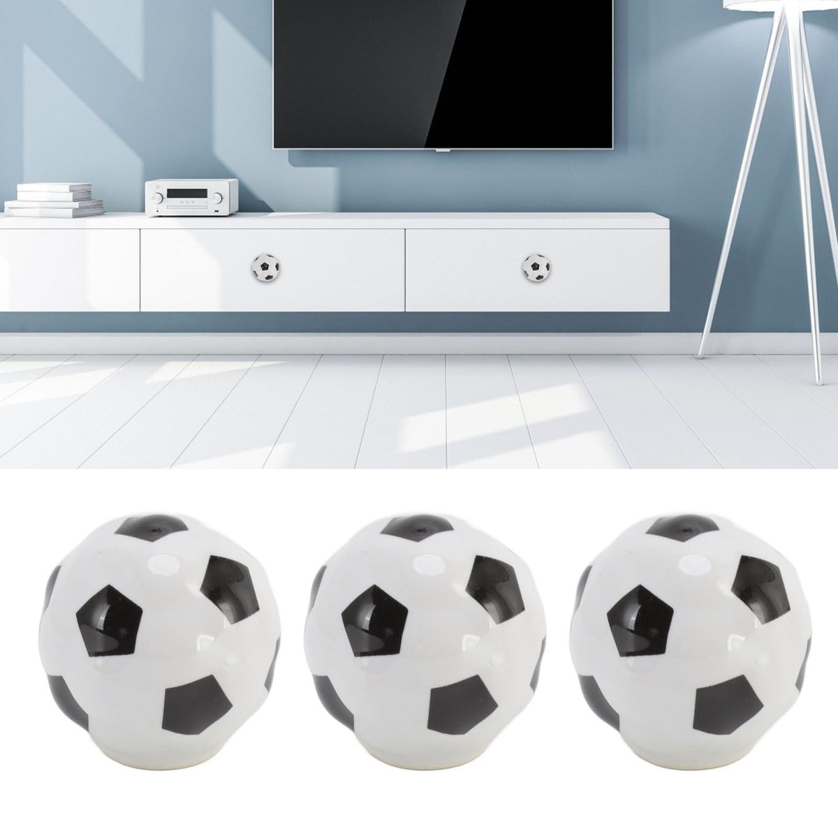 3 Set Football Cabinet Knobs Ball Sports Theme Single Hole Drawer Ceramic Handle Pulls for Cupboard Wardrobe
