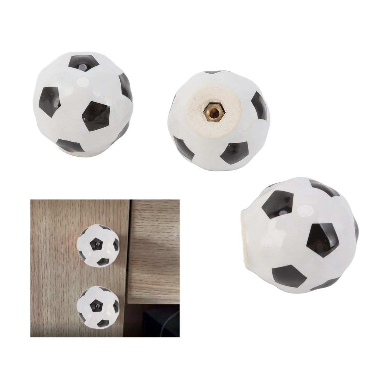 3 Set Football Cabinet Knobs Ball Sports Theme Single Hole Drawer Ceramic Handle Pulls for Cupboard Wardrobe