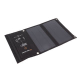 15W Monocrystalline Solar Panel Charger Dual USB Foldable Solar Charging Pack Outdoor Phone Power Bank Black - Front View