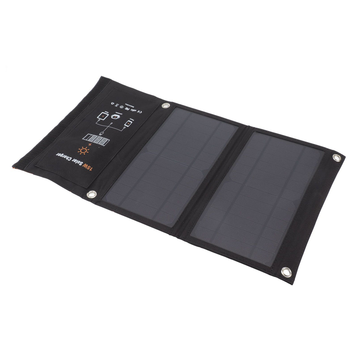 15W Monocrystalline Solar Panel Charger Dual USB Foldable Solar Charging Pack Outdoor Phone Power Bank Black