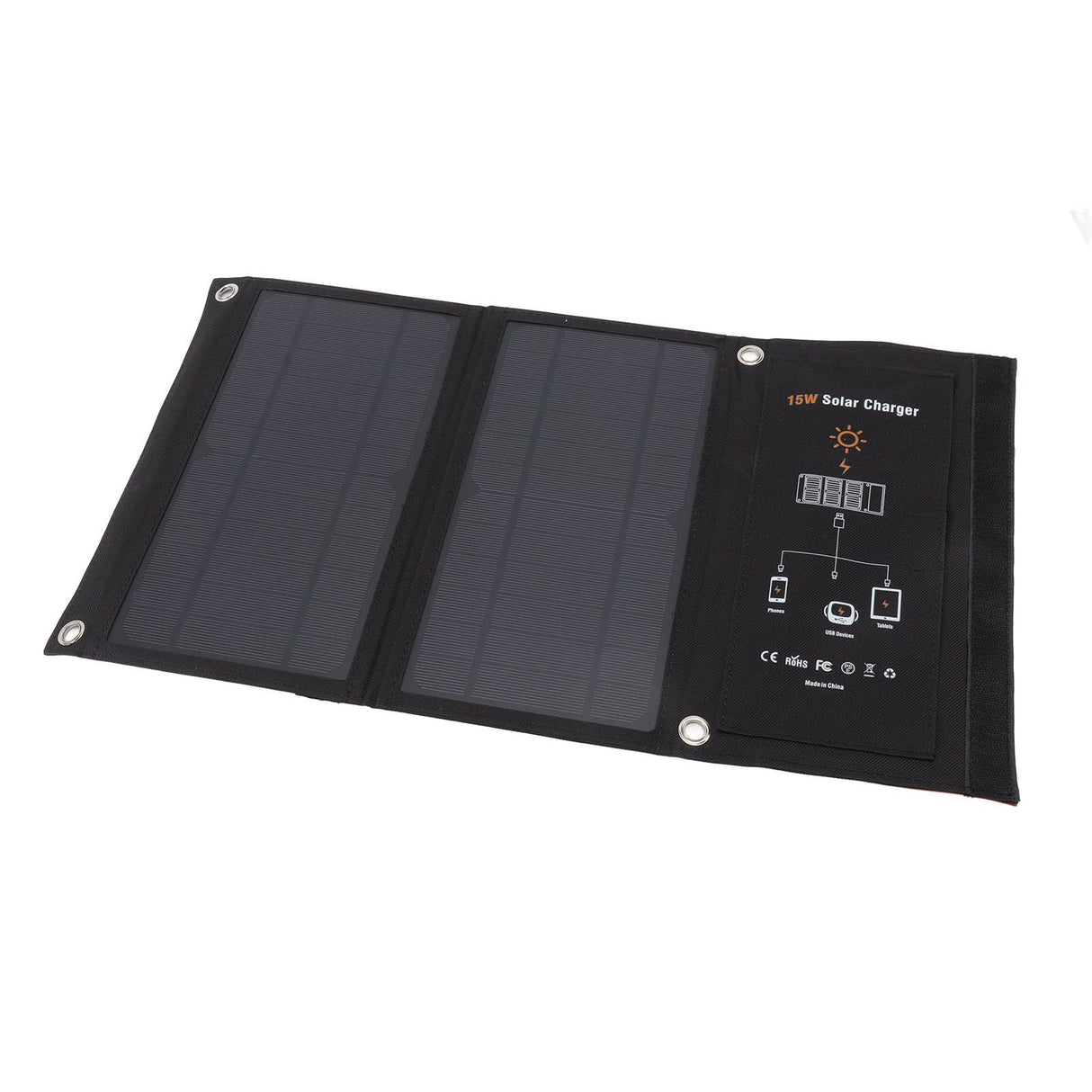 15W Monocrystalline Solar Panel Charger Dual USB Foldable Solar Charging Pack Outdoor Phone Power Bank Black