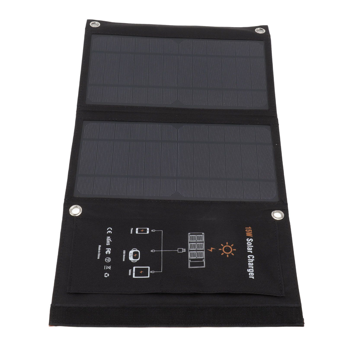 15W Monocrystalline Solar Panel Charger Dual USB Foldable Solar Charging Pack Outdoor Phone Power Bank Black