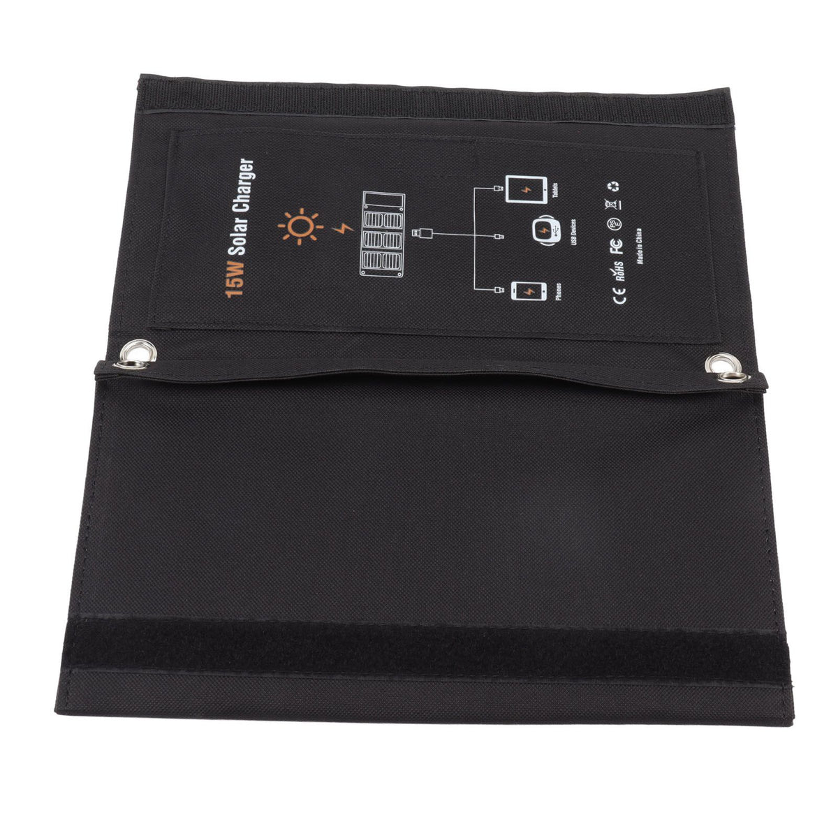 15W Monocrystalline Solar Panel Charger Dual USB Foldable Solar Charging Pack Outdoor Phone Power Bank Black