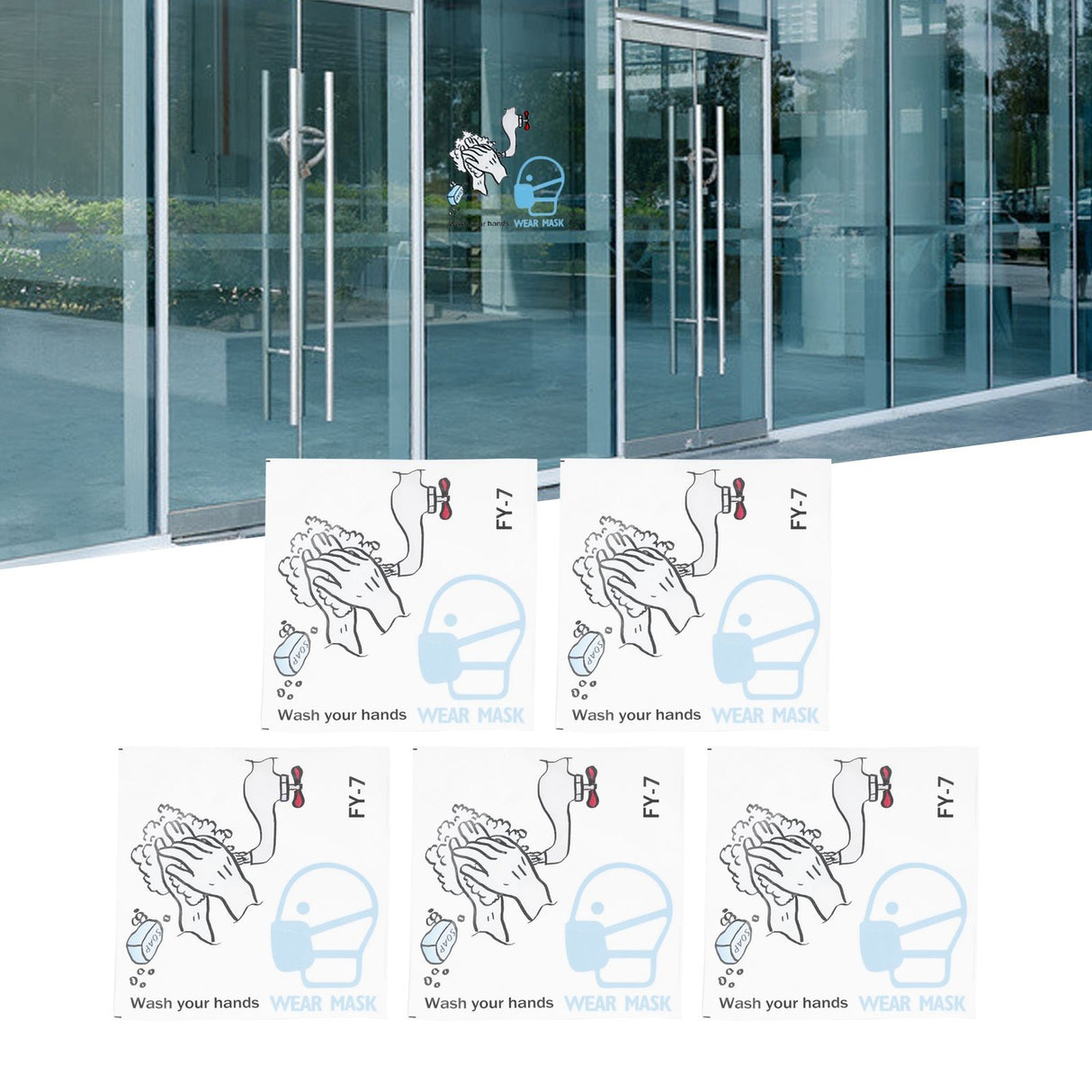 5Pcs Set Window Wall Sticker Background SelfAdhesive Sign Reminding Poster for Office School
