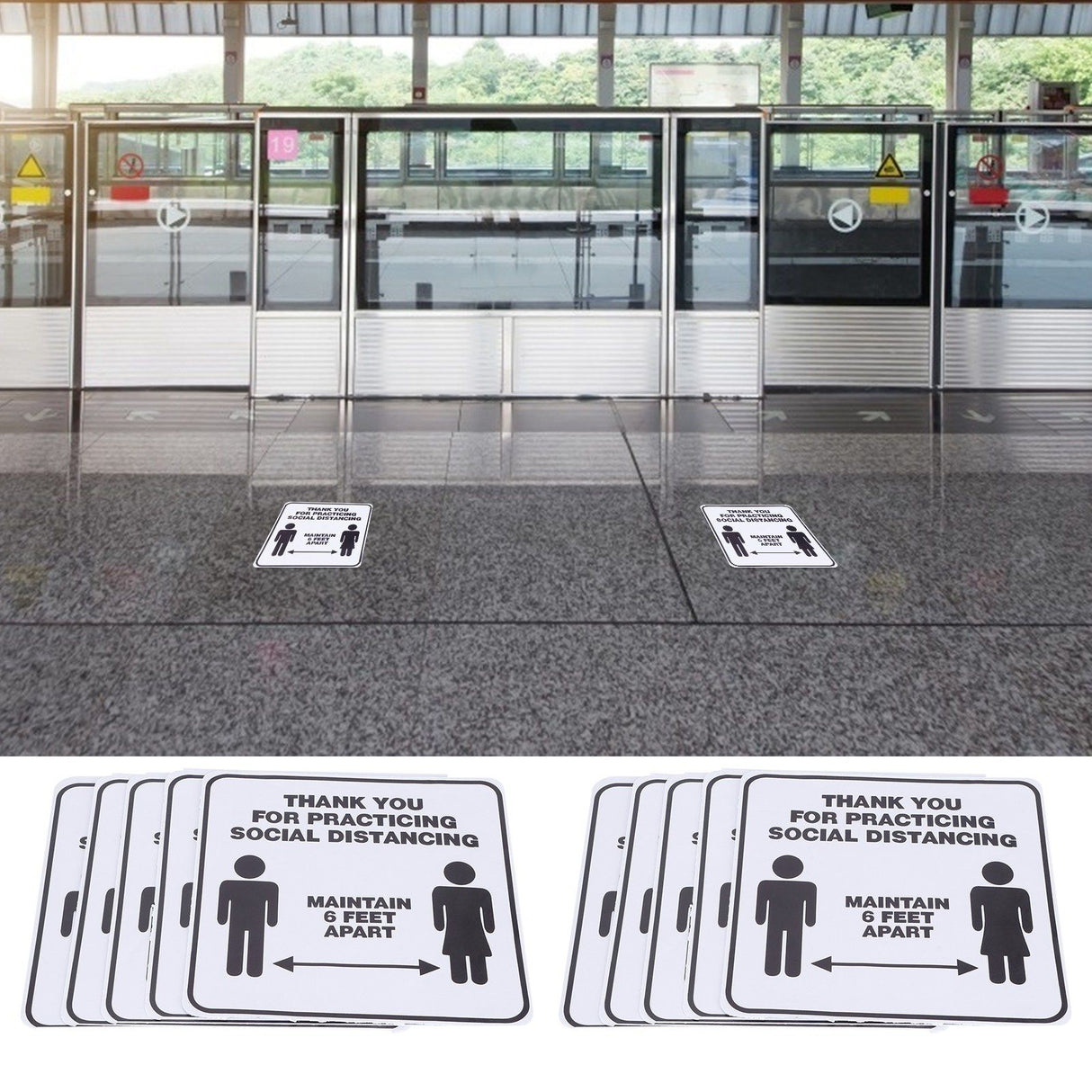 2 Set Floor Sticker Floor Distancing Signs Marker Warning Decal for Mall School Public Area
