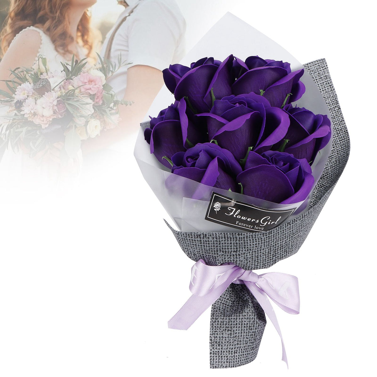 Rose Bouquet Artificial Fake Soap Flower Bunch for Wedding Ceremony Valentine's Day GiftPurple