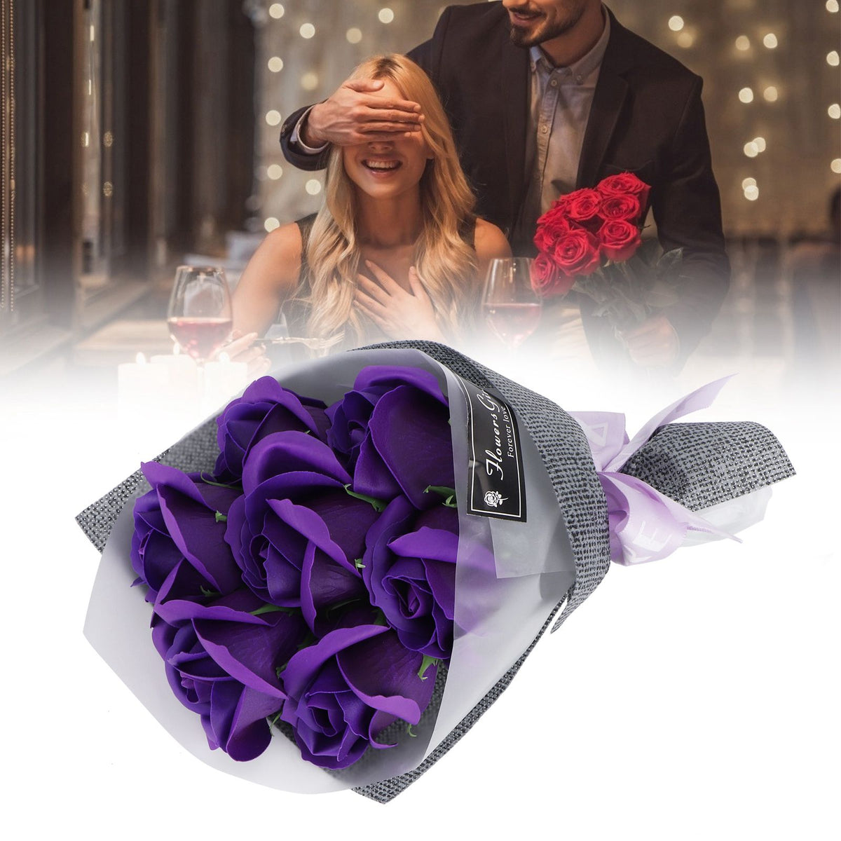 Rose Bouquet Artificial Fake Soap Flower Bunch for Wedding Ceremony Valentine's Day GiftPurple