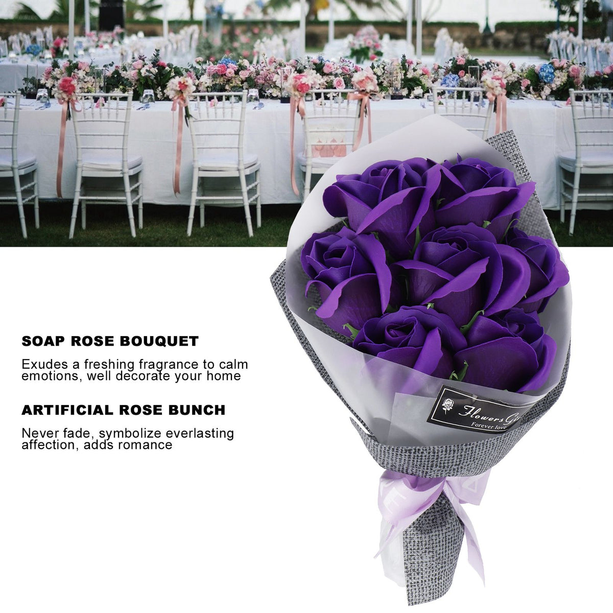 Rose Bouquet Artificial Fake Soap Flower Bunch for Wedding Ceremony Valentine's Day GiftPurple