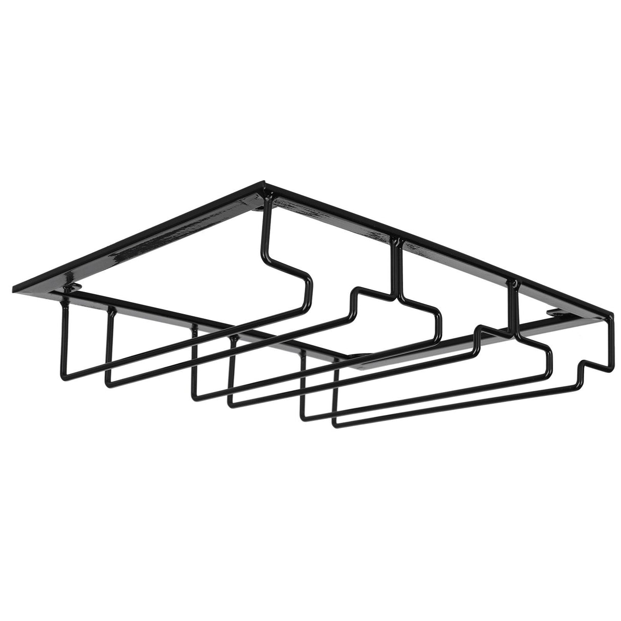 Wine Glass Rack Under Cabinet Stemware Holder Storage Hanger Metal Organizer for Bar Kitchen3 Slot 30x22.5cm Black
